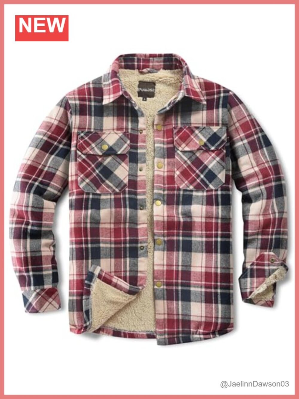 Men's Sherpa Lined Cotton Flannel Shirt Jacket Plaid Button